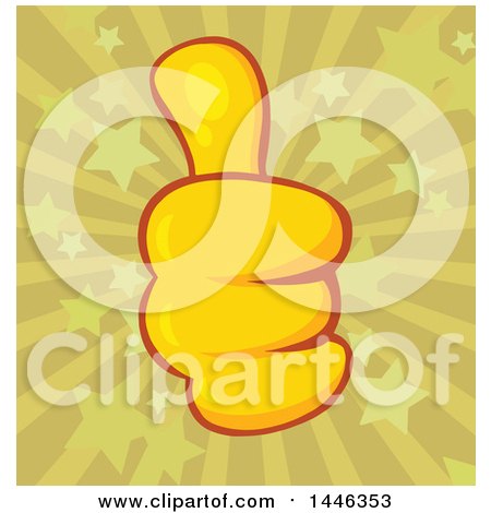 Clipart of a Cartoon Yellow Thumb up Emoji Hand over a Starburst - Royalty Free Vector Illustration by Hit Toon