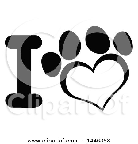 Clipart of a Black and White Letter I and Heart Shaped Dog or Cat Paw Print - Royalty Free Vector Illustration by Hit Toon