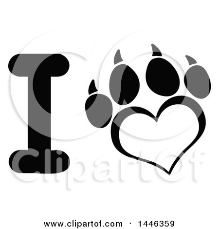 Clipart of a Black and White Letter I and Heart Shaped Dog Paw Print - Royalty Free Vector Illustration by Hit Toon
