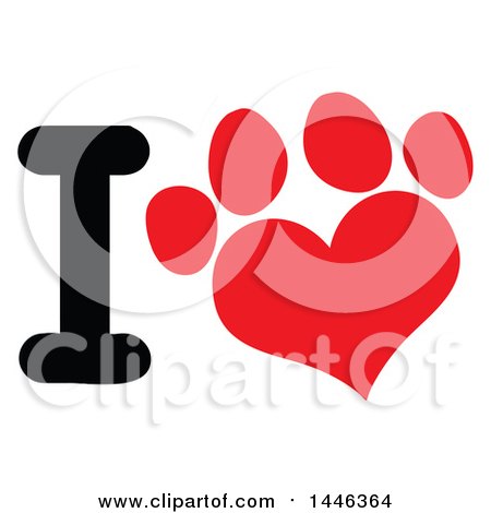 Clipart of a Letter I and Red Heart Shaped Dog or Cat Paw Print - Royalty Free Vector Illustration by Hit Toon