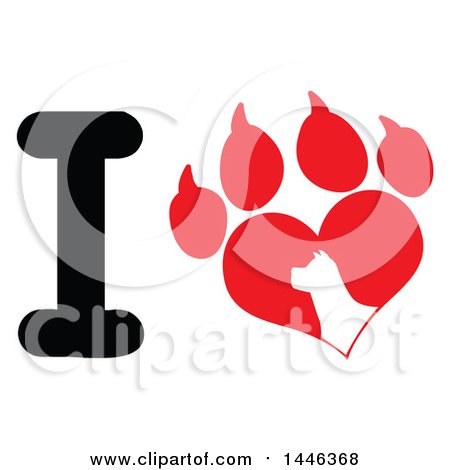 Clipart of a Letter I and Heart Shaped Paw Print with a Silhouetted Dog - Royalty Free Vector Illustration by Hit Toon