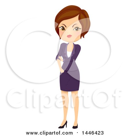 Clipart of a Mad Short Haired Brunette White Business Woman Rolling up Her Sleeves - Royalty Free Vector Illustration by BNP Design Studio