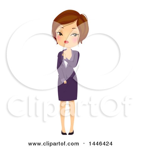 Clipart of a Blushing and Uncomfortable Short Haired Brunette White Business Woman - Royalty Free Vector Illustration by BNP Design Studio