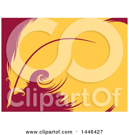 Clipart of a Yellow Feather Quill over Magenta - Royalty Free Vector Illustration by BNP Design Studio