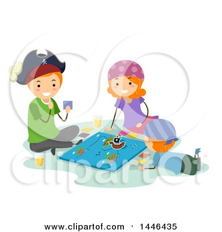 Clipart of a Happy Red Haired White Family Dressed As Pirates, Playing a Board Game - Royalty Free Vector Illustration by BNP Design Studio