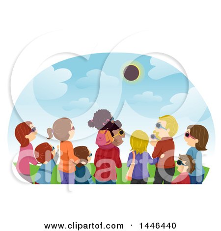 Clipart of a Rear View of a Gorup of People Watching a Solar Eclipse - Royalty Free Vector Illustration by BNP Design Studio