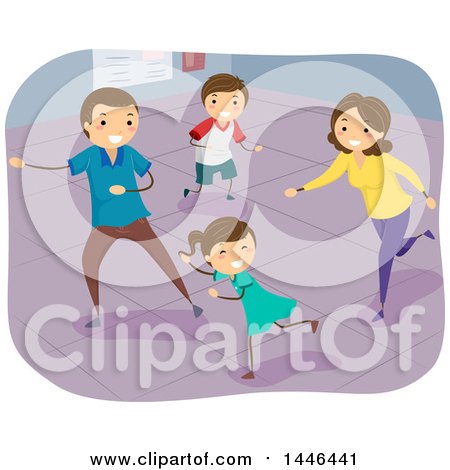 Clipart of a Happy Brunette White Family Playing Indoor Tag - Royalty Free Vector Illustration by BNP Design Studio