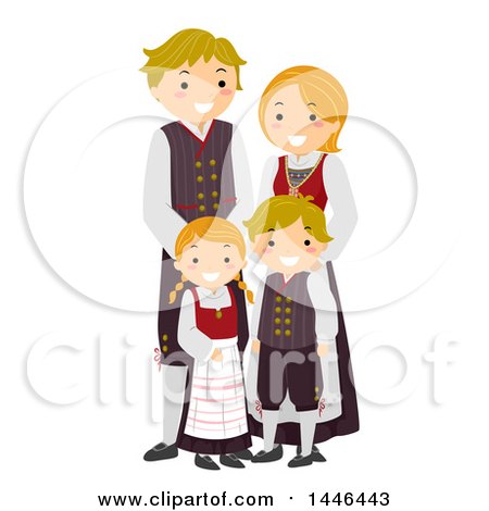 Clipart of a Happy Norwegian Family in Traditional Clothing - Royalty Free Vector Illustration by BNP Design Studio
