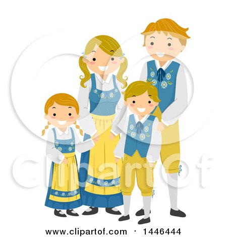 Clipart of a Happy Swedish Family in Traditional Clothing - Royalty Free Vector Illustration by BNP Design Studio