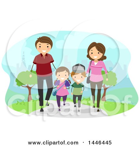 Clipart of a Happy White Family Walking in a Park - Royalty Free Vector Illustration by BNP Design Studio