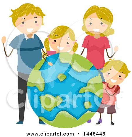 Clipart of a Happy Blond White Family Around a Giant Globe - Royalty Free Vector Illustration by BNP Design Studio
