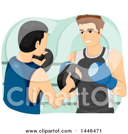 Clipart of a Boxing Trainer Teaching a Fighter How to Block - Royalty Free Vector Illustration by BNP Design Studio