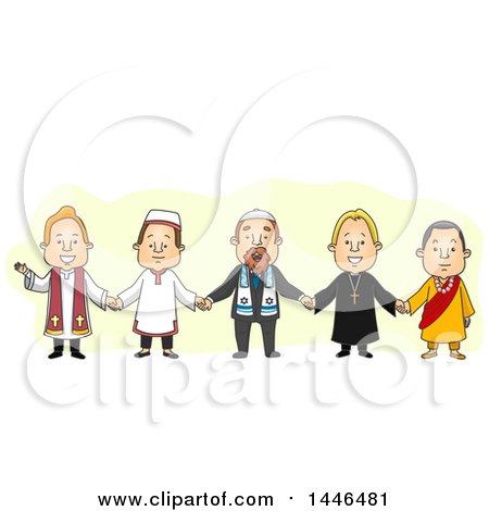 Clipart of a Group of Men from Different Religions Holding Hands - Royalty Free Vector Illustration by BNP Design Studio