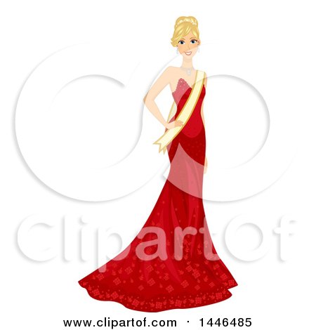 Clipart of a Happy Blond White Beauty Pageant Woman in a Red Gown - Royalty Free Vector Illustration by BNP Design Studio