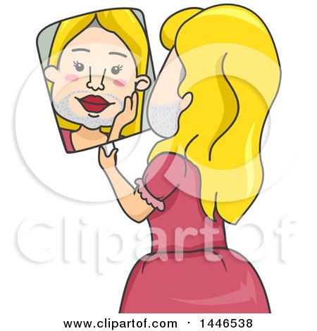 Clipart of a Cartoon Blond White Transgender Man Looking in a Mirror - Royalty Free Vector Illustration by BNP Design Studio