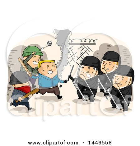 Clipart of a Group of Riotors Attacking the Police - Royalty Free Vector Illustration by BNP Design Studio