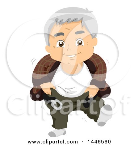 Clipart of a Happy White Senior Man Getting Dressed and Putting on His Pants - Royalty Free Vector Illustration by BNP Design Studio
