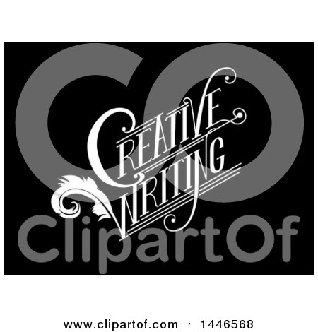 Clipart of a White Creative Writing Text with a Feather on Black - Royalty Free Vector Illustration by BNP Design Studio