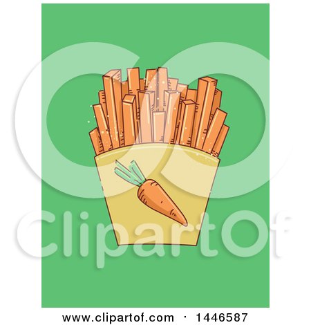 Clipart of a Sketched Carton of Carrot Sticks on Green - Royalty Free Vector Illustration by BNP Design Studio