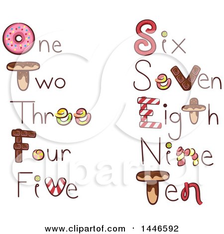 Clipart of a Set of Written Numbers with Sweets - Royalty Free Vector Illustration by BNP Design Studio