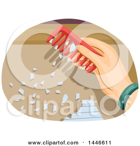 Clipart of a Hand Using a Comb with Stored Static to Attract Pieces of Paper - Royalty Free Vector Illustration by BNP Design Studio