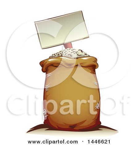 Clipart of a Blank Sign over a Sack Cloth of Rice - Royalty Free Vector Illustration by BNP Design Studio