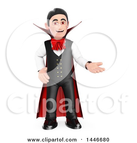 Clipart of a 3d Dracula Vampire Presenting, on a White Background - Royalty Free Illustration by Texelart