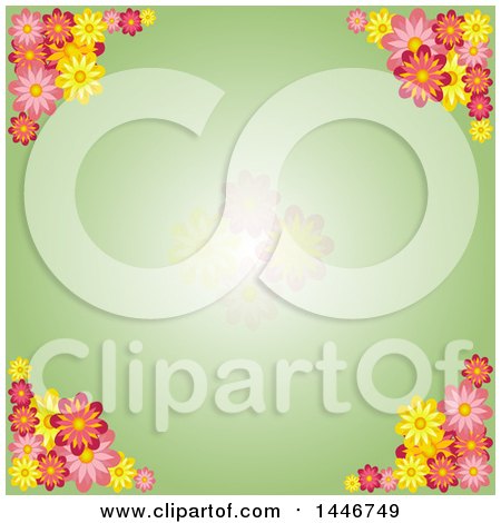 Clipart of a Green Spring Time Flower Background with Faded Blooms on Green - Royalty Free Vector Illustration by elaineitalia