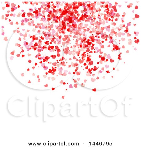 Clipart of a Background of Falling Valentine Hearts on White - Royalty Free Vector Illustration by KJ Pargeter