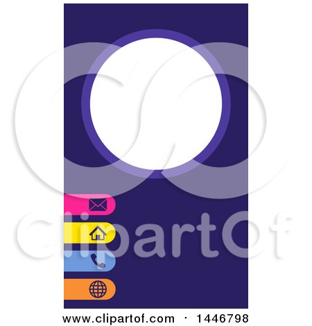 Clipart of a Business Card Design with a Circle and Information Icons over Blue - Royalty Free Vector Illustration by KJ Pargeter