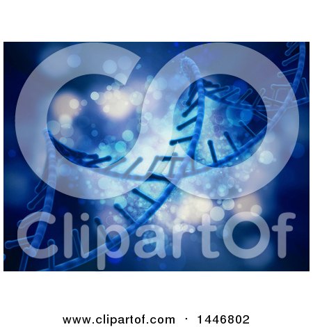 Clipart of a 3d Blue Dna Strand and Flare Background - Royalty Free Illustration by KJ Pargeter