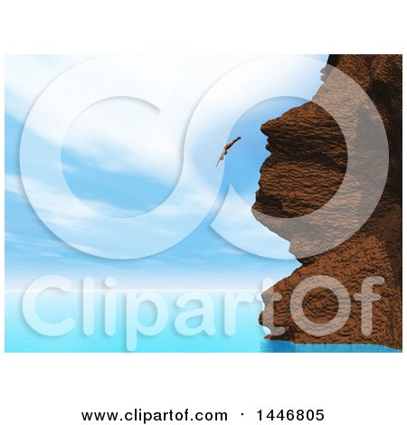 Clipart of a 3d Woman Diving off of a Coast Cliff into the Ocean - Royalty Free Illustration by KJ Pargeter