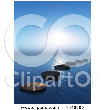 Clipart of a Line of 3d Stepping Stones on the Ocean - Royalty Free Illustration by KJ Pargeter