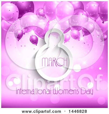 Clipart of a March 8th International Women's Day Design with Balloons on Pink - Royalty Free Vector Illustration by KJ Pargeter