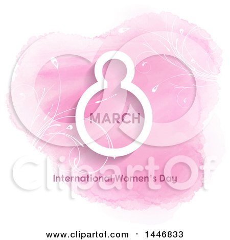 Clipart of a March 8th International Women's Day Design with Floral Vines over Pink Watercolor - Royalty Free Vector Illustration by KJ Pargeter