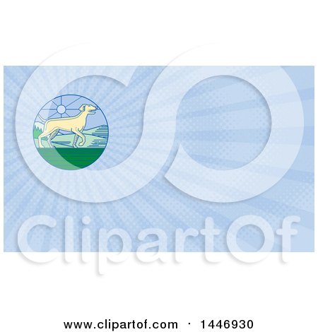 Clipart of a Mono Line Styled Pointer Dog in a Landscape Circle and Rays Background or Business Card Design - Royalty Free Illustration by patrimonio
