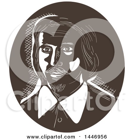 Clipart of a Retro Engraved or Woodcut Styled Bust of a 16th Century Poet - Royalty Free Vector Illustration by patrimonio