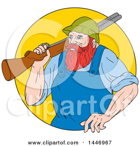 Clipart of a Sketched Drawing Styled Lumberjack, Paul Bunyan, Carrying a Shotgun over His Shoulder - Royalty Free Vector Illustration by patrimonio