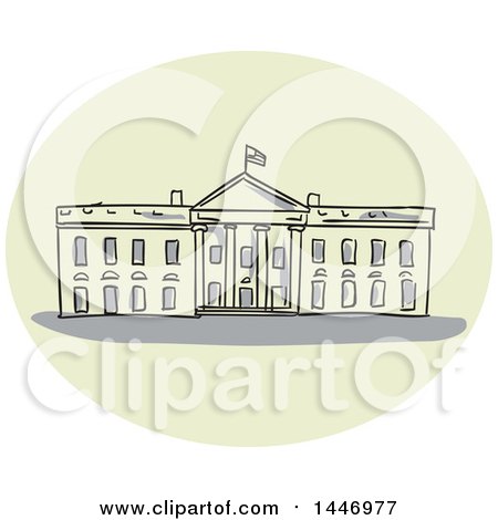 Clipart of a Sketched Drawing Styled Oval with the White House Building - Royalty Free Vector Illustration by patrimonio