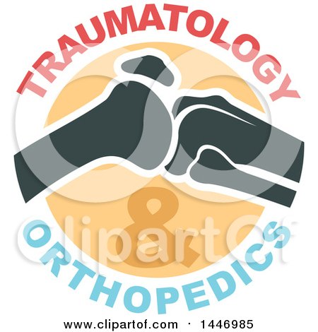 Clipart of a Human Knee Joint with Traumatology and Orthopedics Text - Royalty Free Vector Illustration by Vector Tradition SM