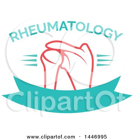 Clipart of a Human Shoulder Joint with Rheumatology Text over a Banner - Royalty Free Vector Illustration by Vector Tradition SM