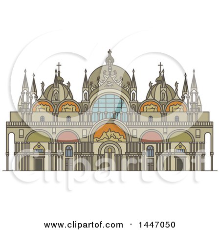 Clipart of a Line Drawing Styled Italian Landmark, Saint Mark Basilica - Royalty Free Vector Illustration by Vector Tradition SM