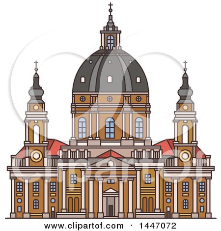 Clipart of a Line Drawing Styled Italian Landmark, Church Gran Madre Di Dio - Royalty Free Vector Illustration by Vector Tradition SM