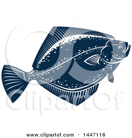 Clipart of a Navy Blue and White Flounder Fish - Royalty Free Vector Illustration by Vector Tradition SM