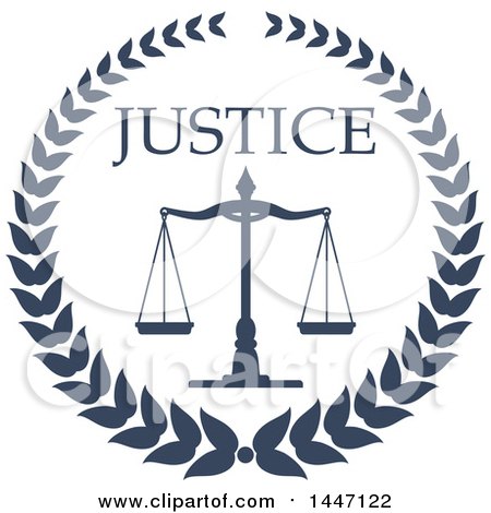 Clipart of a Navy Blue Laurel Wreath with Legal Scales of Justice with Text - Royalty Free Vector Illustration by Vector Tradition SM
