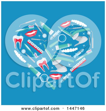 Clipart of a Heart Formed of Dental Icons on Blue - Royalty Free Vector Illustration by Vector Tradition SM