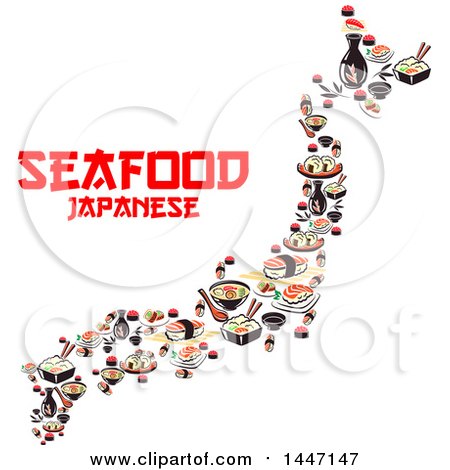 Clipart of a Map of Japan Made of Oriental Cuisine with Text - Royalty Free Vector Illustration by Vector Tradition SM