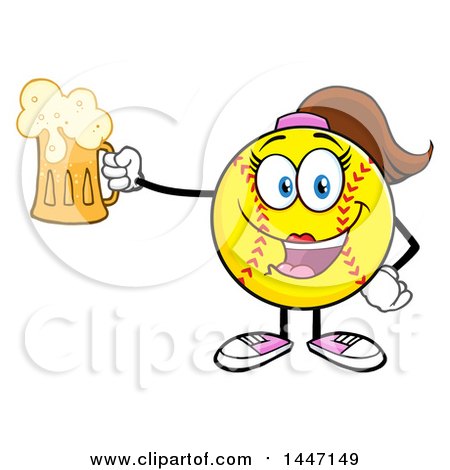 Clipart of a Cartoon Female Softball Character Mascot Holding up a Beer Mug - Royalty Free Vector Illustration by Hit Toon