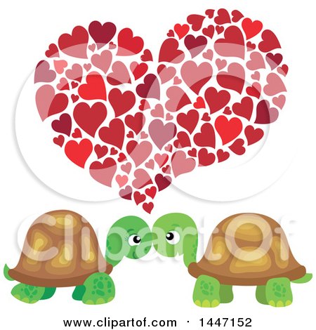 Clipart of a Cute Tortoise Valentine Couple Under Hearts - Royalty Free Vector Illustration by visekart