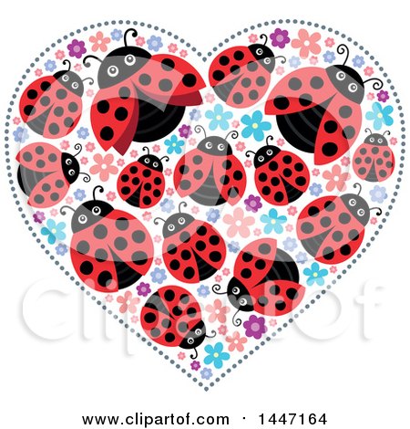 Clipart of a Heart Formed of Flowers and Ladybugs - Royalty Free Vector Illustration by visekart